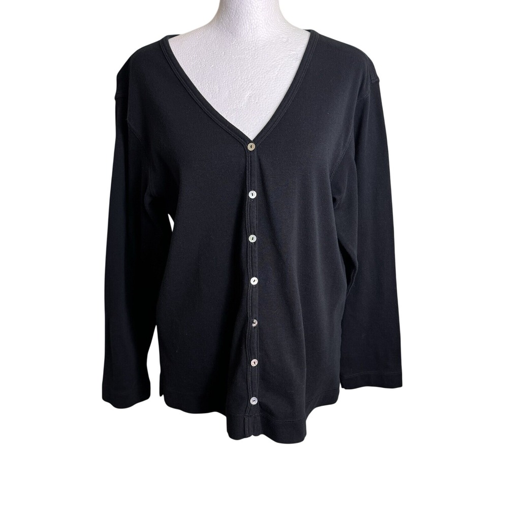 VTG 90s Chico's Design Black Cotton Knit Cardigan‎ V-Neck Button Down Sweater 1